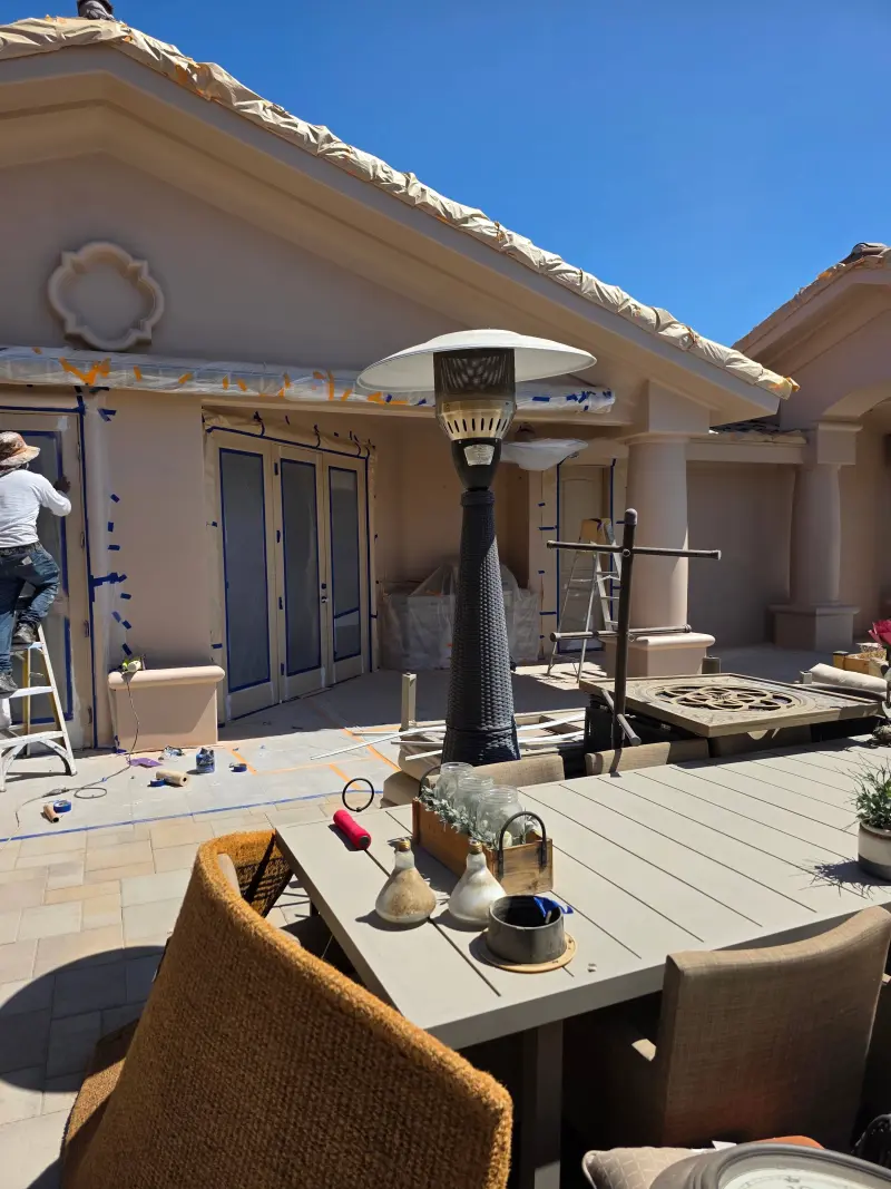 Detail masking of architectural features before elastomeric paint Indian Wells application