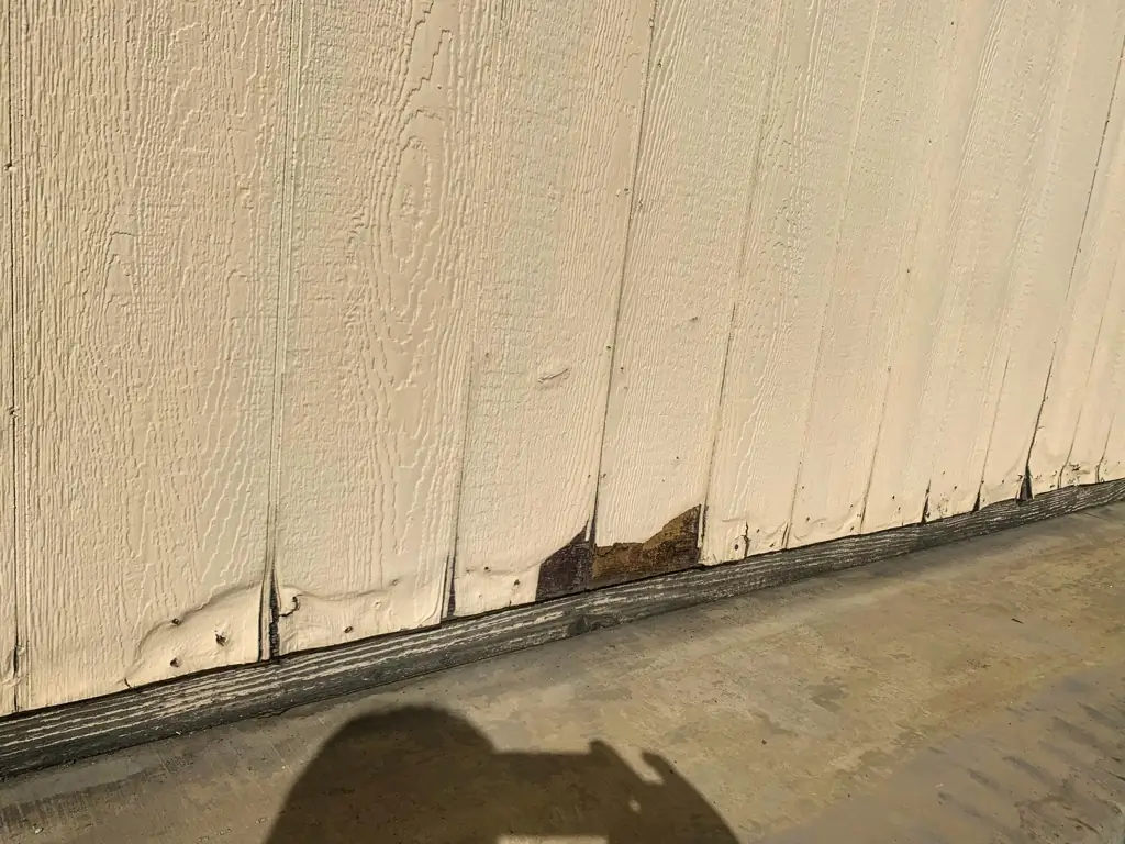 Window frame repair Rancho Cucamonga — damaged base trim and faded exterior paint before restoration