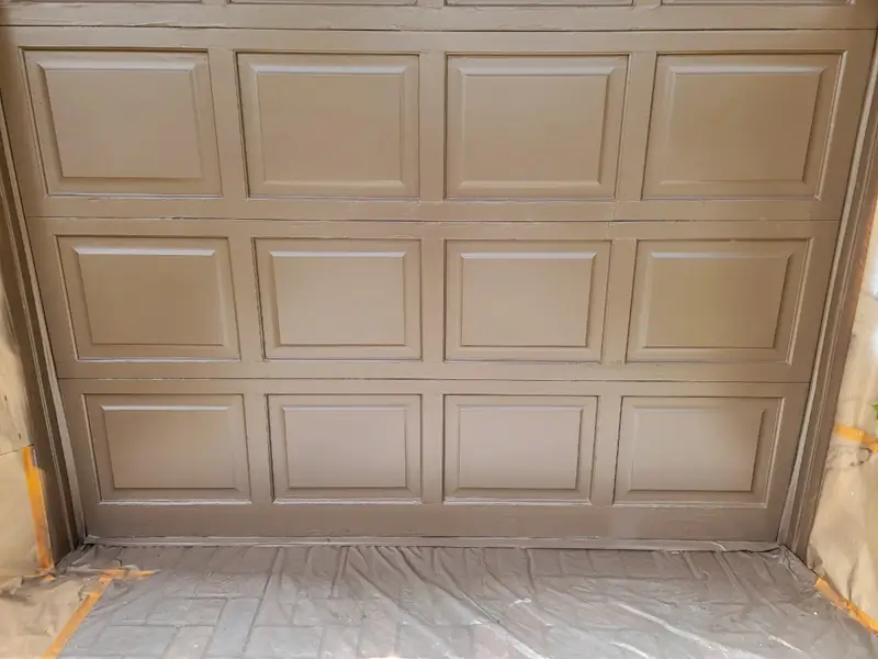 Freshly painted garage door after professional garage door painting in Orange County