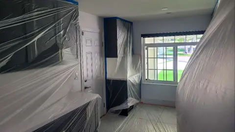 Cabinet painting Rancho Cucamonga before — chipping paint, scratches, and discoloration on worn cabinets