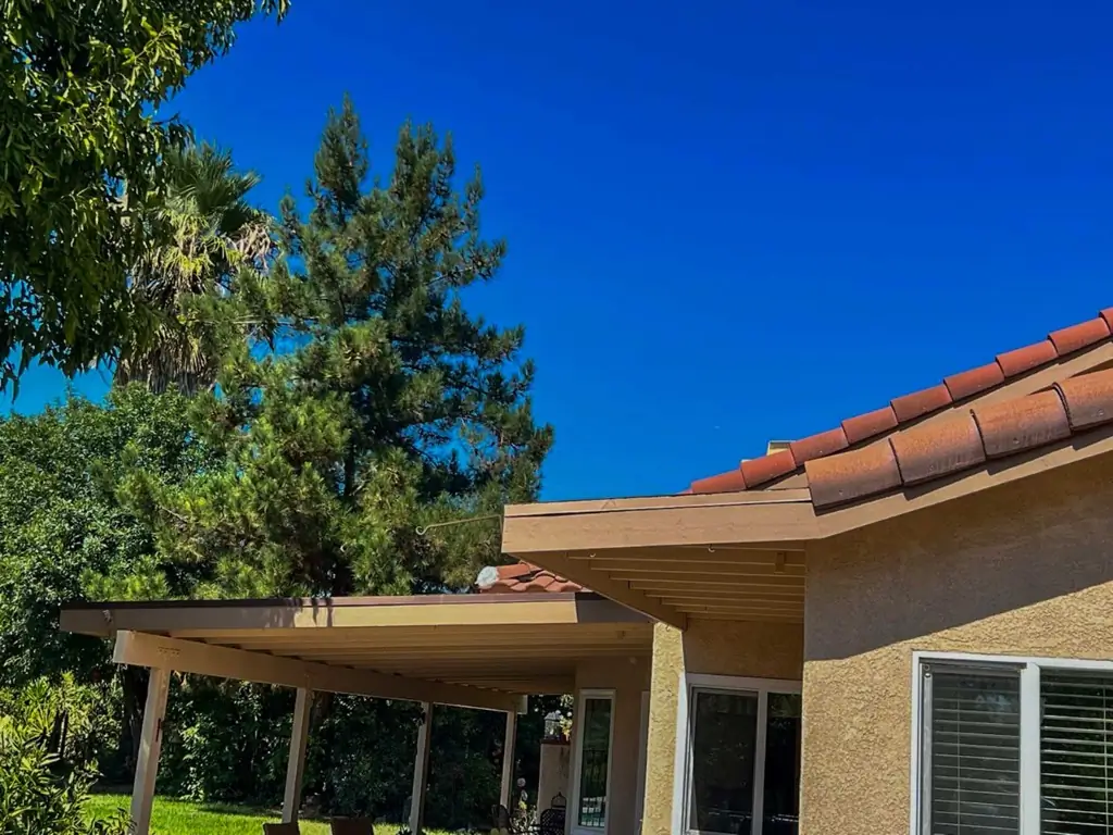 Completed exterior painting Moreno Valley with refreshed patio cover and vibrant finish